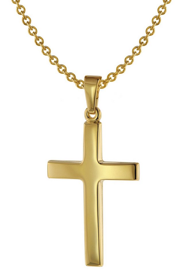 trendor Kette mit Anhänger Kreuz-Anhänger 24 mm Gold 585 + Silberkette goldplattiert von trendor