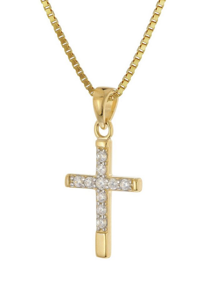 trendor Kette mit Anhänger Kreuz-Anhänger Gold 333 (8 K) mit vergoldeter Silber- von trendor