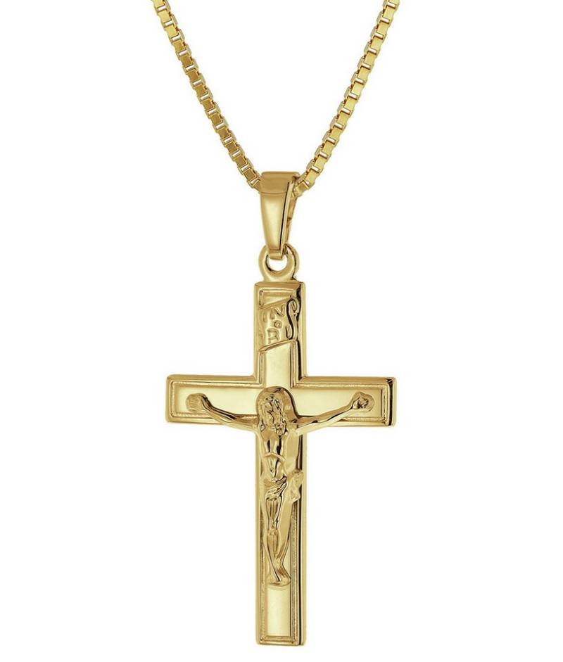 trendor Kette mit Anhänger Kruzifix 14 Karat Gold 585 mit goldplattierter Silberkette von trendor