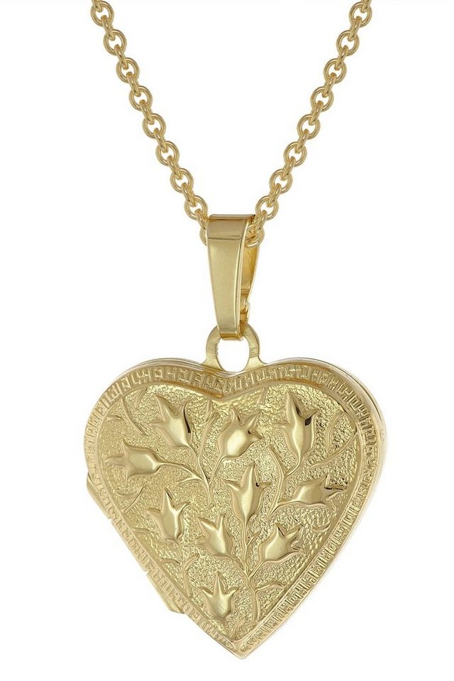 trendor Kette mit Anhänger Medaillon Herz mit Kette 925 Silber goldplattiert trendor Kette mit Anhänger Medaillon Herz mit Kette 925 Silber goldplattiert von trendor