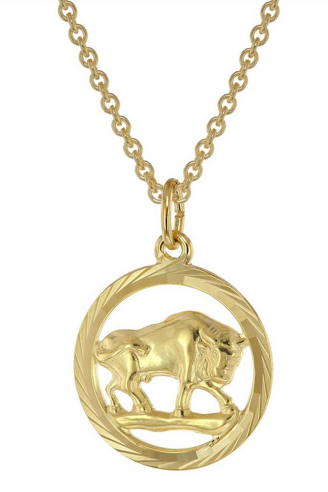 trendor Kette mit Anhänger Stier Gold 333 Anhänger Ø 16 mm + von trendor