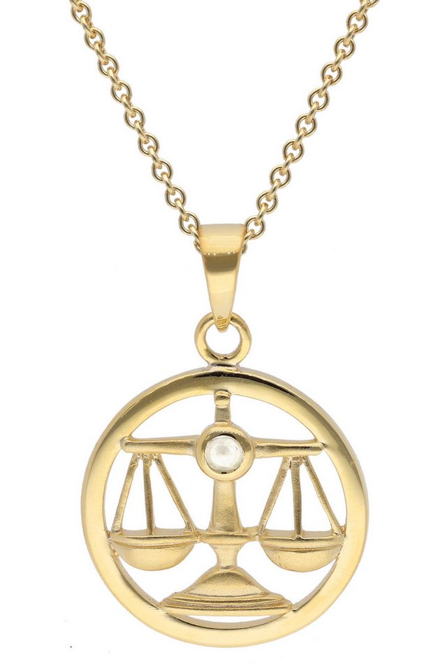 trendor Kette mit Anhänger Sternzeichen Waage Gold 333 mit Opal + vergoldete Kette von trendor