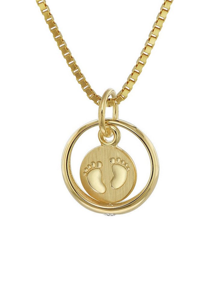 trendor Kette mit Anhänger Taufring Babyfüße Gold 585 / 14 Karat mit vergoldeter Kette von trendor
