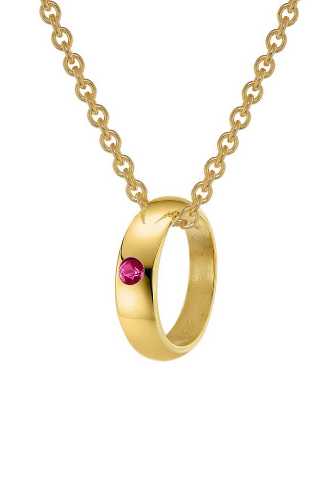 trendor Kette mit Anhänger Taufring mit Rubin Gold 585 / 14 Karat mit plattierter Kette von trendor