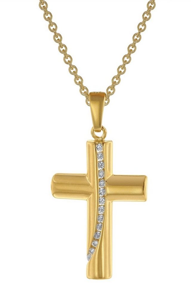 trendor Kette mit Anhänger mit Kreuz-Anhänger Gold auf Silber 925 Zirkonia von trendor