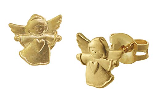 trendor Kinder-Ohrringe Engel Gold 585 / 14K bezaubernder Ohrschmuck aus Echtgold, wunderschöne Geschenkidee für Mädchen, verspielte Ohrstecker, 08755 von trendor