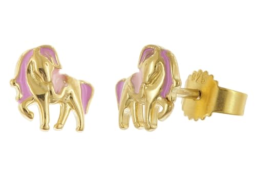 trendor Kinder-Ohrringe Pferde-Ohrstecker 925 Silber Vergoldet liebevoller Ohrschmuck für Mädchen, wunderschöne Geschenkidee, 28502 von trendor