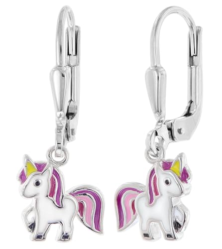 trendor Kinder-Ohrringe Silber 925 Einhorn Ohrhänger zauberhafter Ohrschmuck für Mädchen, elegante Geschenkidee, 68349 von trendor