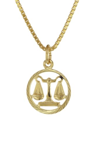 trendor Kinder Sternzeichen Waage 333 Gold + goldplattierte Kette Tierkreiszeichen, liebevoller Halsschmuck für Mädchen und Jungen, Geschenkidee, 75990-10 von trendor