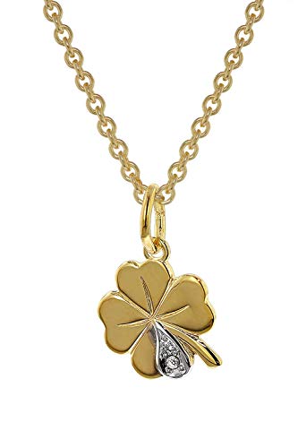 trendor Kleeblatt Anhänger mit Diamant Gold 333 an goldplattierter Kette Halsschmuck für Damen, diese Halskette ist eine tolle Geschenkidee 39480-40 40 cm von trendor