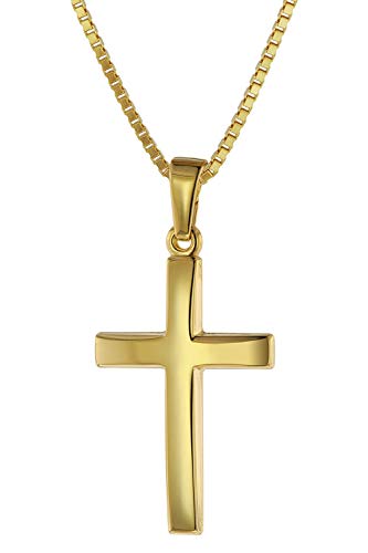 trendor Kreuz 21 mm Gold 585 mit goldplattierter Silberkette für Frauen Damen-Halskette, Gold-Anhänger, elegantes Geschenk 75544 von trendor