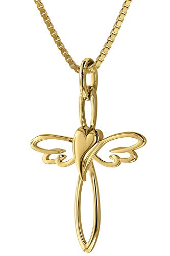 trendor Kreuz-Anhänger 333 Gold mit goldplattierter Silberkette zauberhafter Halsschmuck für Damen, diese Halskette ist eine tolle Geschenkidee, 39573-42 42 cm von trendor
