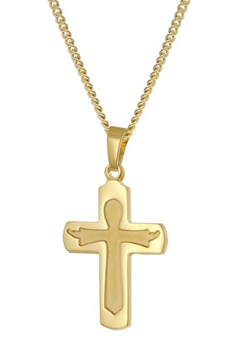 trendor Kreuz-Anhänger Gold 333/8 Kt. + Goldplattierte Silber-Kette modisches Schmuckstück für Damen und Herren, zauberhafte Geschenkidee 28598-45 45 cm von trendor
