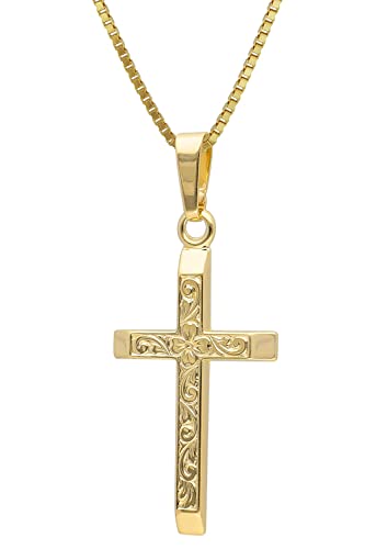 trendor Kreuz-Anhänger Gold 333/8K mit vergoldeter Silberkette zeitloser Halsschmuck für Damen und Herren, elegante Geschenkidee, 41858-50 50 cm von trendor