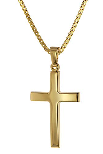 trendor Kreuz-Anhänger Gold 333 (8 Karat) + Goldplattierte Kette Damen und Herren Halskette, Gold Anhänger, zeitloser Kreuz Anhänger aus Echtgold 75263-42 42 cm von trendor