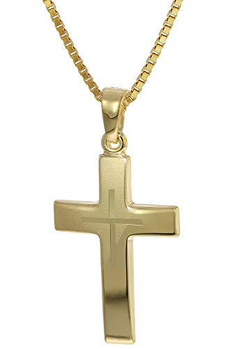 trendor Kreuz-Anhänger Gold 333 + goldplattierte Silber-Halskette Damen Halskette, Gold Anhänger, Kreuz Anhänger aus Echtgold, elegantes Geschenk 35790-42 42 cm von trendor