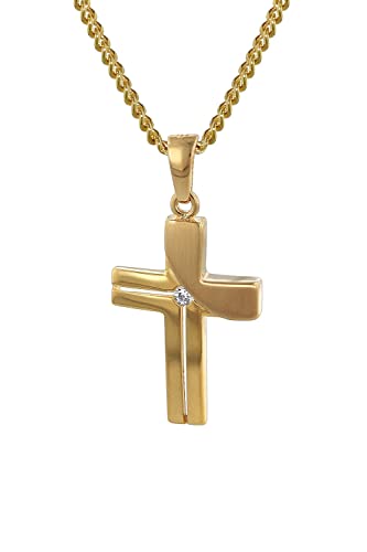 trendor Kreuz-Anhänger Gold 333 mit goldplattierter Kette für Damen Anhänger mit Zirkonia, elegante Halskette für Frauen 35728 von trendor