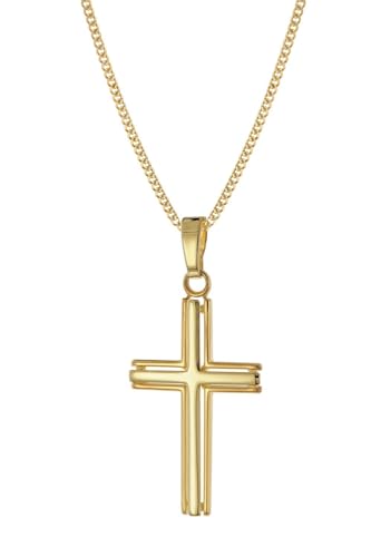 trendor Kreuz-Anhänger Gold 375 / 9K mit goldplattierter Silberkette zauberhafter Halsschmuck für Damen, elegantes Accessoire und Geschenk, 15984-45 45 cm von trendor