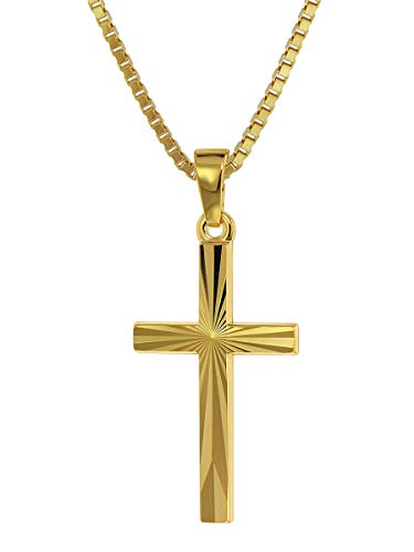 trendor Kreuz-Anhänger Gold 585 / 14K + goldplattierte Silber-Kette Damen und Herren Halskette, Gold-Anhänger, Geschenkidee 75435 von trendor