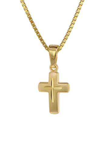 trendor Kreuz-Anhänger für Kinder Gold 585 (14 Kt.) + Plattierte Kette Kinder Halskette, Gold Kreuz Anhänger für Jungen und Mädchen, Geschenkidee 75273 von trendor