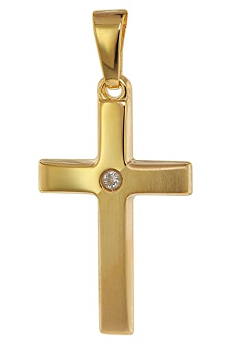 trendor Kreuz-Anhänger mit Zirkonia 19 mm Gelbgold 750 / 18K Damen Anhänger Gold, modischer Kreuzanhänger, Geschenkidee, zauberhafter Schmuck aus Echtgold 75450 von trendor