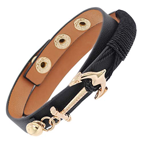 trendor Leder-Armband Schwarz mit goldfarbenem Anker modischer Armschmuck für Damen und Herren, Armband aus Leder, tolle Geschenkidee 75803 von trendor