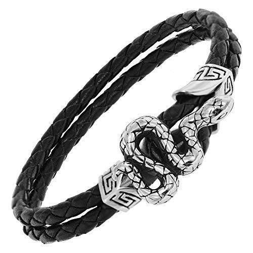 trendor Leder-Armband für Männer Schwarz Schlange modisches Armband aus Leder für Herren, tolle Geschenkidee für Männer, weiches Lederarmband, Armschmuck, 75800 von trendor