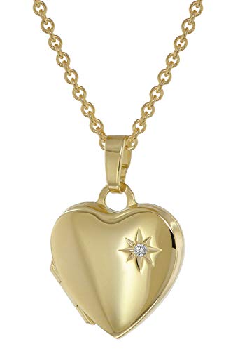 trendor Medaillon mit Diamant Gold 333/8kt mit vergoldeter Silberkette zauberhaftes Schmuckstück für Damen, zeitloser Halsschmuck für Frauen, 39794-42 42 cm von trendor
