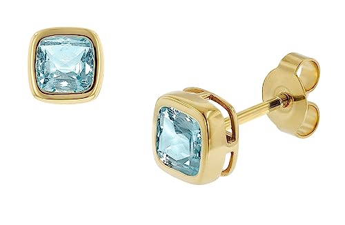 trendor Damen Ohrringe Gold 333 / 8K Ohrstecker Synt. Aquamarin Ohrschmuck aus Echtgold, elegante Geschenkidee für Damen, edler Geburtsstein, 51684-02 von trendor