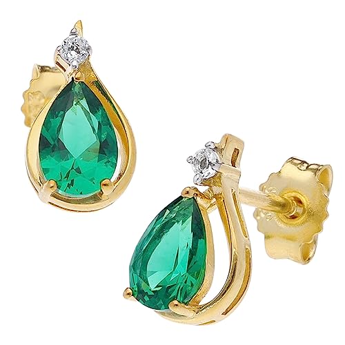 trendor Ohrringe Gold 333 mit Synth. Smaragd + Weißtopas modischer Ohrschmuck aus Echtgold, elegante Geschenkidee für Frauen, 15575 von trendor