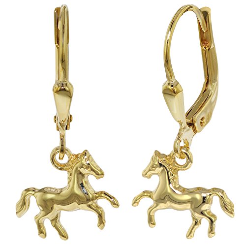 trendor Ohrringe für Mädchen Gold 333/8K Pferde Ohrhänger bezaubernder Ohrschmuck aus Echtgold, wunderschöne Geschenkidee für Kinder, verspielte Ohrhänger 08485 von trendor