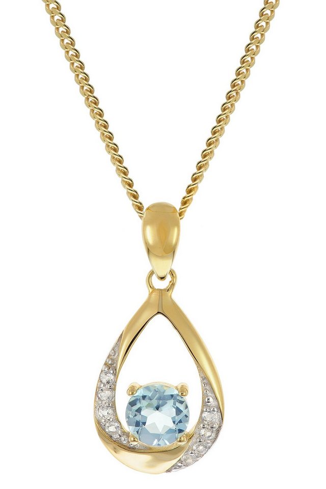 trendor Panzerkette Anhänger Gold 333 mit Blautopas an vergoldeter Silberkette von trendor