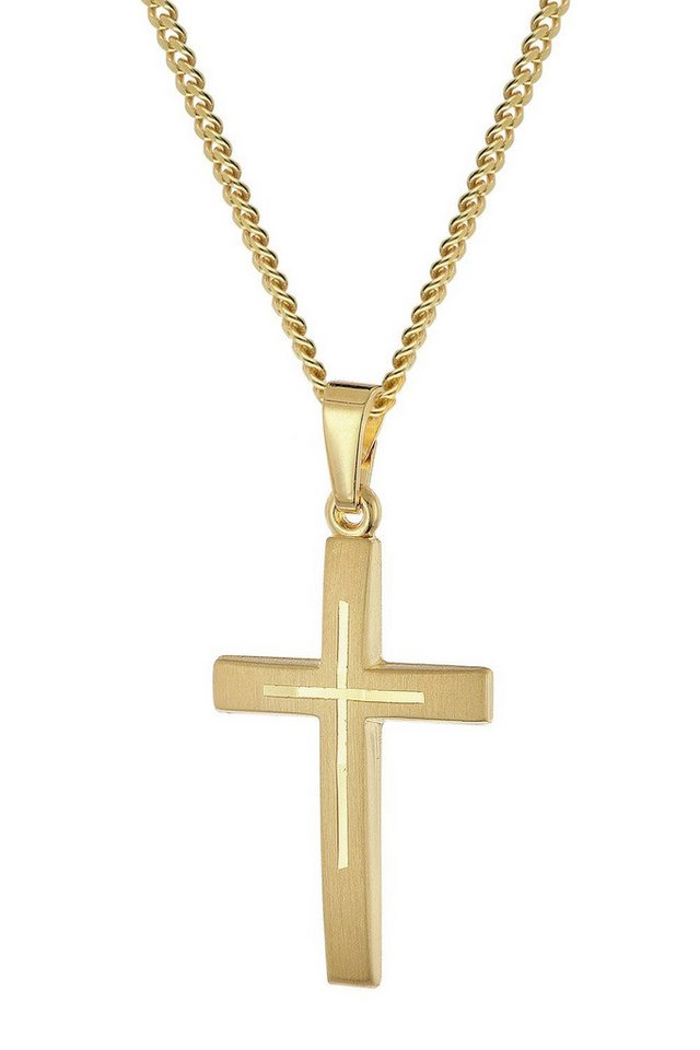 trendor Panzerkette Goldener Kreuz-Anhänger 585/14K An Goldplattierter Silberkette von trendor