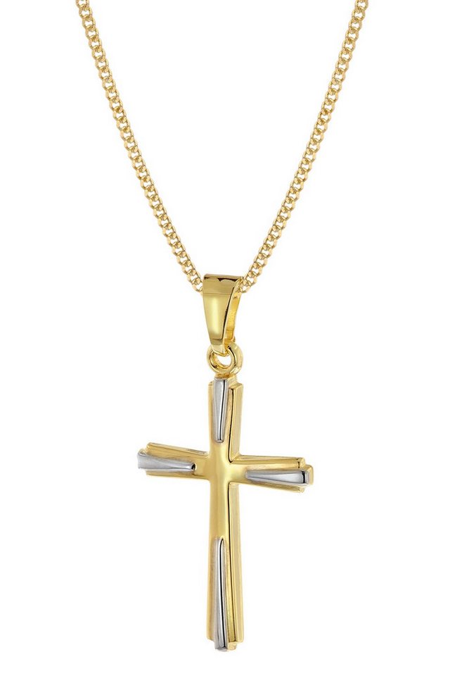 trendor Panzerkette Kreuz-Anhänger 333 Gold Zweifarbig mit goldplattierter Kette von trendor