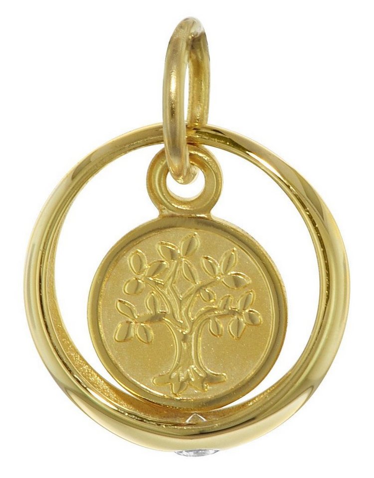 trendor Runder Anhänger Taufring mit Lebensbaum 333 Gold von trendor