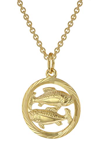 trendor Sternzeichen Fische Gold 333 Anhänger Ø 16 mm + Halskette Tierkreiszeichen, eleganter Halsschmuck aus Echtgold für Damen, 75940-03 von trendor