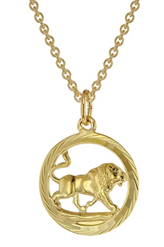 trendor Sternzeichen Löwe Gold 333 Anhänger Ø 16 mm + Halskette Tierkreiszeichen, eleganter Halsschmuck aus Echtgold für Damen, 75940-08 von trendor