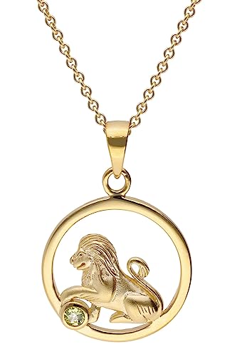 trendor Sternzeichen Löwe Gold 333 mit Peridot + vergoldete Kette modischer Tierkreiszeichen Anhänger für Damen, zauberhafte Geschenkidee 15560-08-38 38 cm von trendor