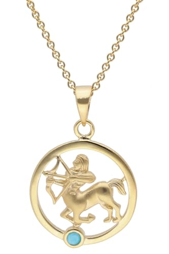 trendor Sternzeichen Schütze Gold 333 mit Türkis + vergoldete Kette modischer Tierkreiszeichen Anhänger für Damen, zauberhafte Geschenkidee 15560-12-38 38 cm von trendor