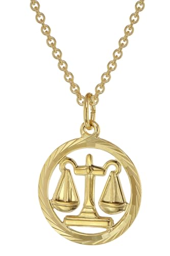 trendor Sternzeichen Waage Gold 333 Anhänger Ø 16 mm + Halskette Tierkreiszeichen, eleganter Halsschmuck aus Echtgold für Damen, 75940-10 von trendor