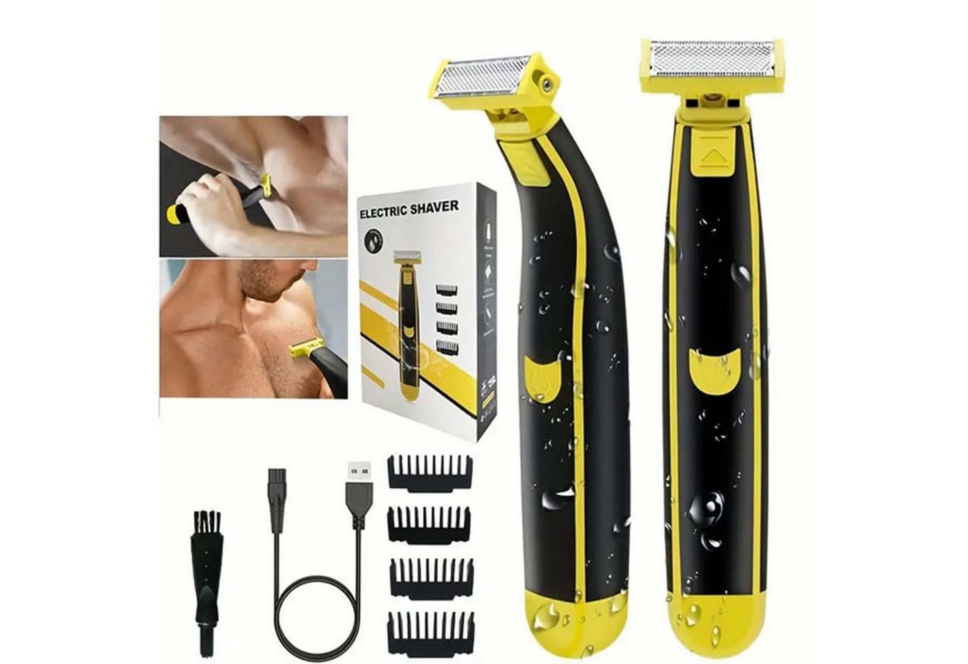 trends for living Elektrorasierer Elektrischer Herrenrasierer USB-Ladefunktion vollständig abwaschbar, Vollständig abwaschbar, Aufsätze: 4, Gesichtsrasierer, mit 1/2/4/6 Mm Grenzkämmen für Ganzen Körper, Rasierer und Bodygroomer zum Trimmen Stylen und Rasieren von trends for living