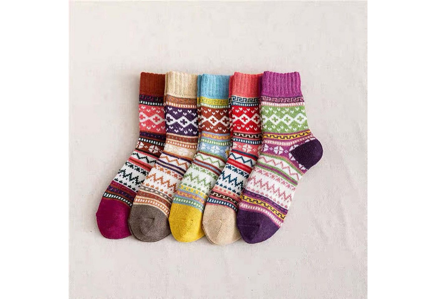 trends for living Freizeitsocken Unisex Stricksocken Retro-Wollsocken plus Samt und Verdickung (5-Paar) von trends for living