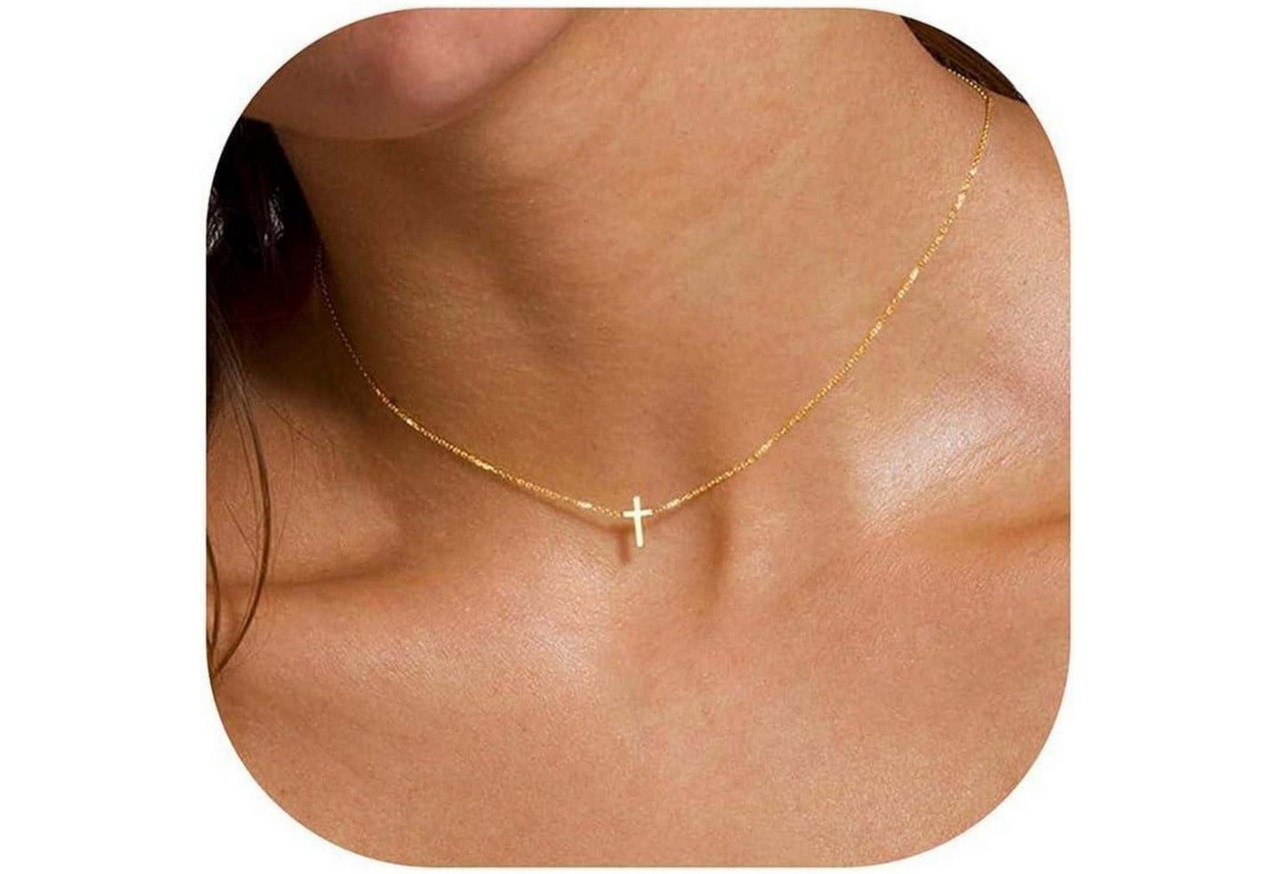 trends for living Kette und Anhänger Set Damen-Kreuzkette, vergoldetes mehrlagiges Choker-Halsband, Modeschmuck von trends for living