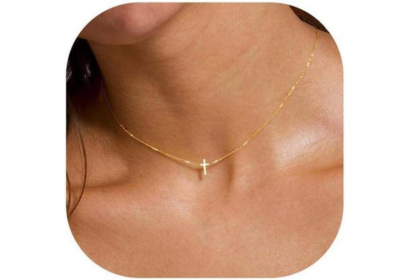 trends for living Kette und Anhänger Set Damen-Kreuzkette, vergoldetes mehrlagiges Choker-Halsband, Modeschmuck von trends for living