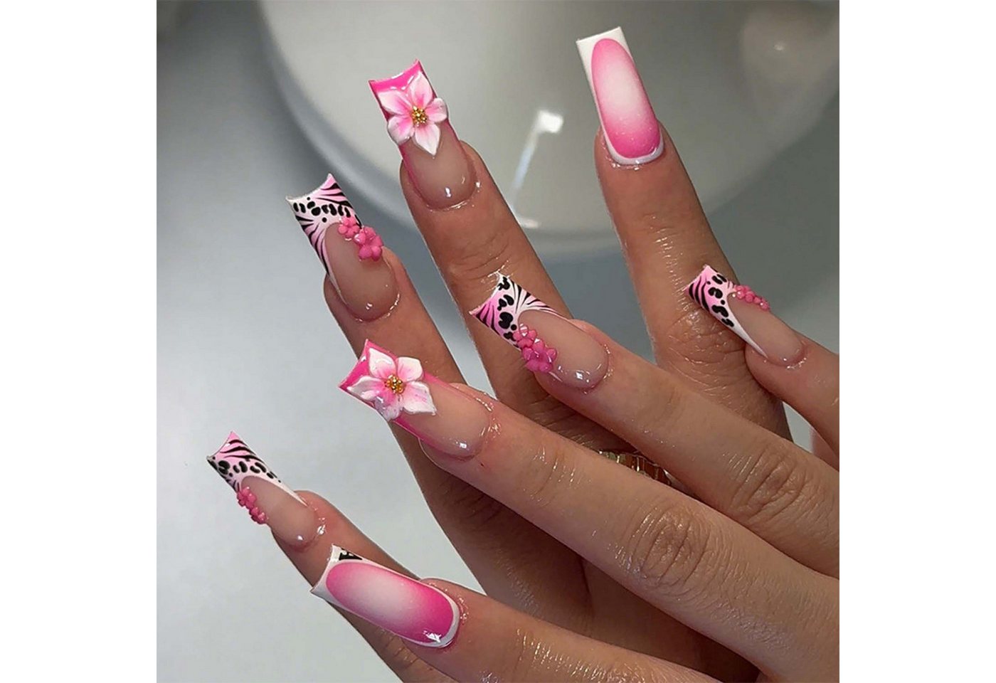 trends for living Kunstfingernägel 24 Press Nägel künstlicher mit rosa Leopardenmuster und Farbverlauf, 24-tlg. von trends for living