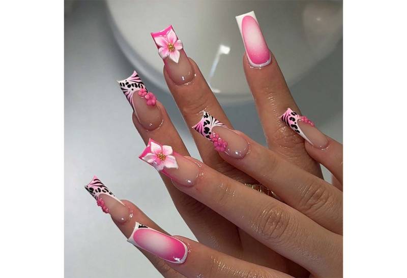 trends for living Kunstfingernägel 24 Press Nägel künstlicher mit rosa Leopardenmuster und Farbverlauf, 24-tlg. von trends for living