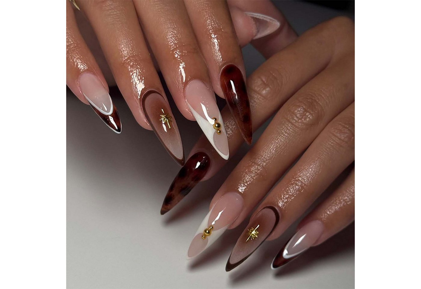 trends for living Kunstfingernägel 24 Press Nägel lange zulaufende Kunstnagelspitzen mit Leopardenmuster, 24-tlg. von trends for living