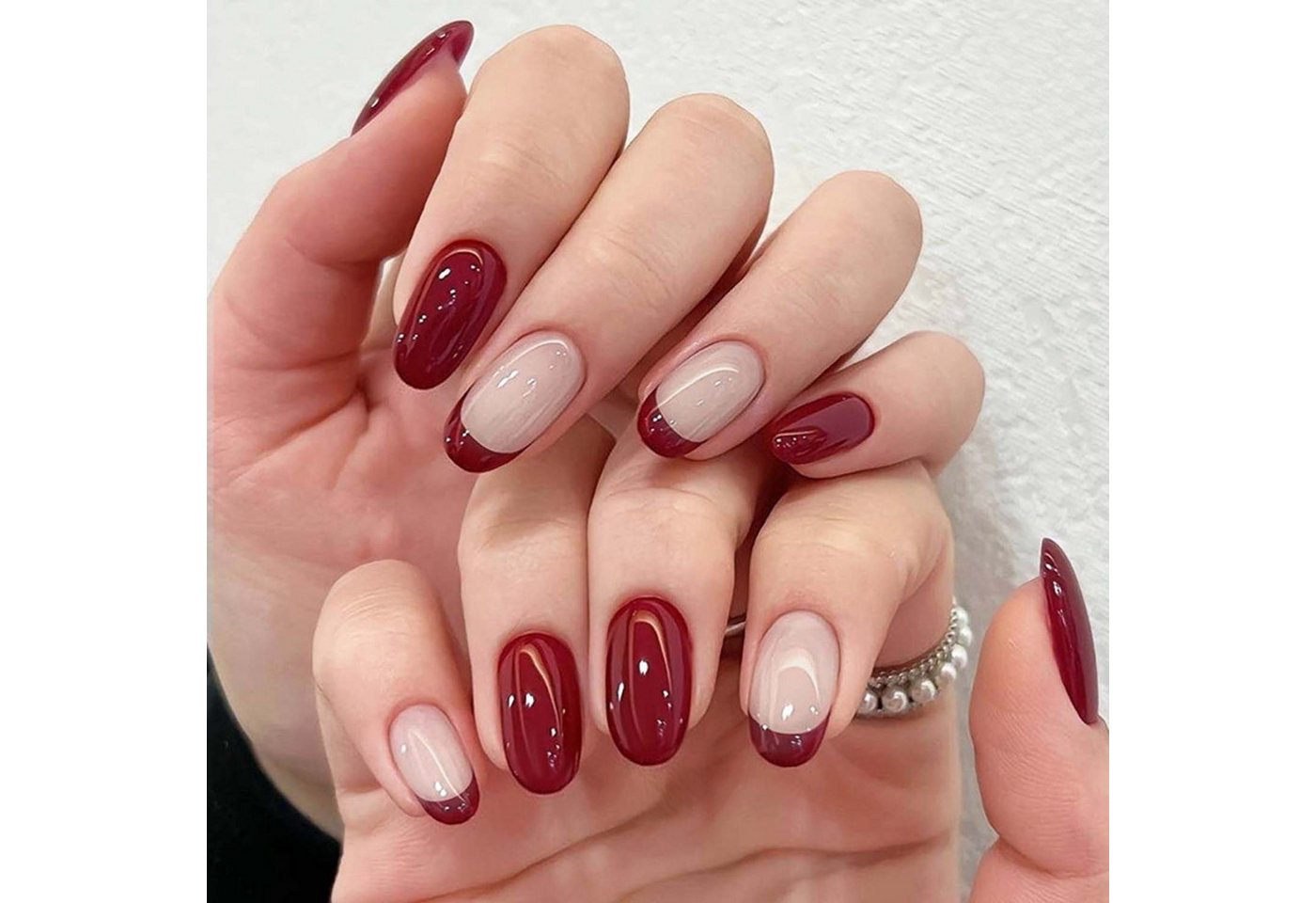 trends for living Kunstfingernägel 24 Press on Nägel französische ovale einfarbige künstliche Nägel, 24-tlg. von trends for living