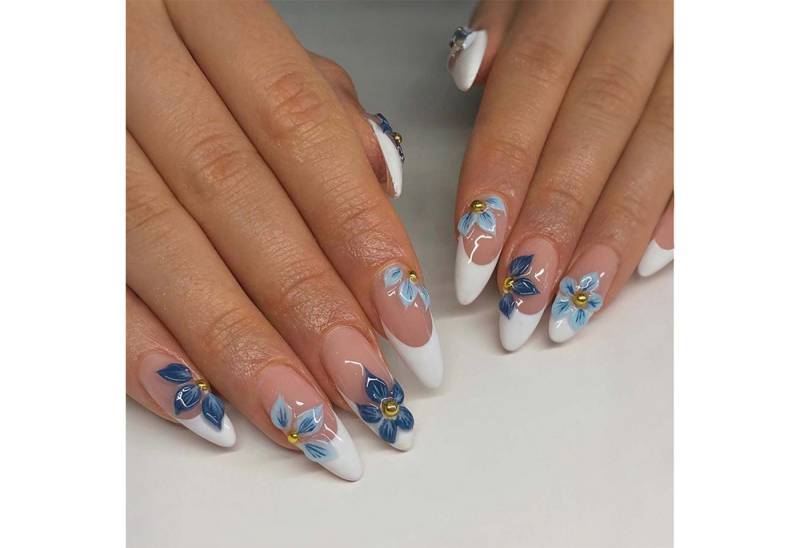 trends for living Kunstfingernägel 24 Stück französisches 3D-Mandel-Nagelmodellage in mittlerer Länge, 24-tlg. von trends for living