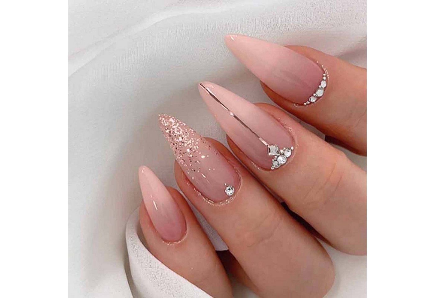 trends for living Kunstfingernägel 24 abnehmbarer mandelförmiger rautenförmiger französischer Kunstnägel, 24-tlg. von trends for living